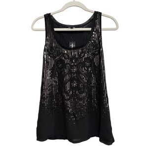 Express Womens S Black Sequin Embellished Scoop Neck Tank Top NWT  glam party